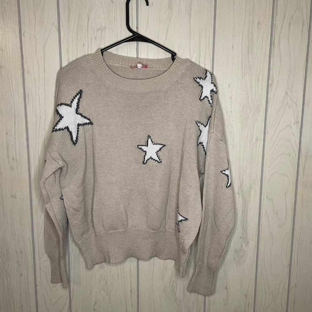 Beige Star Pattern Cozy Sweater